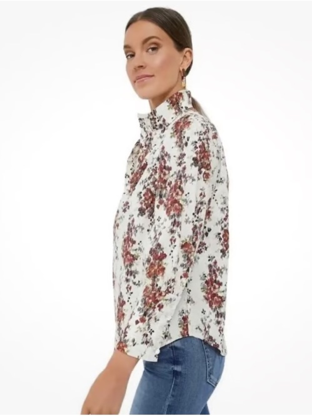 Tuckernuck Cerise Falling Flowers White Floral Button-Up Blouse